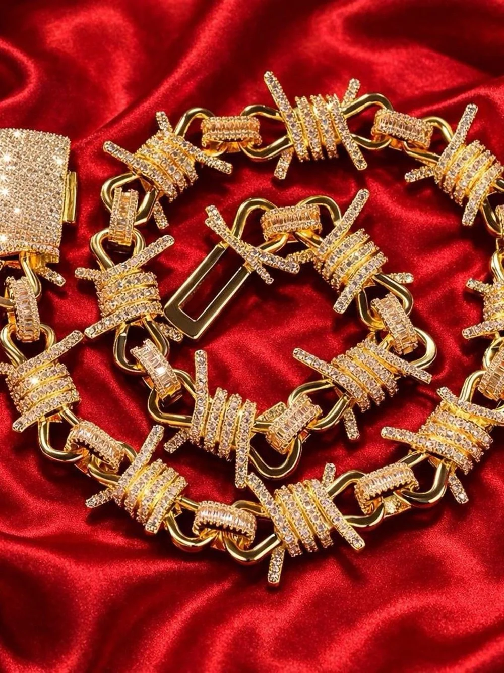 Gold  Barbed Wire Link Necklace 20inch -men  Jewelry